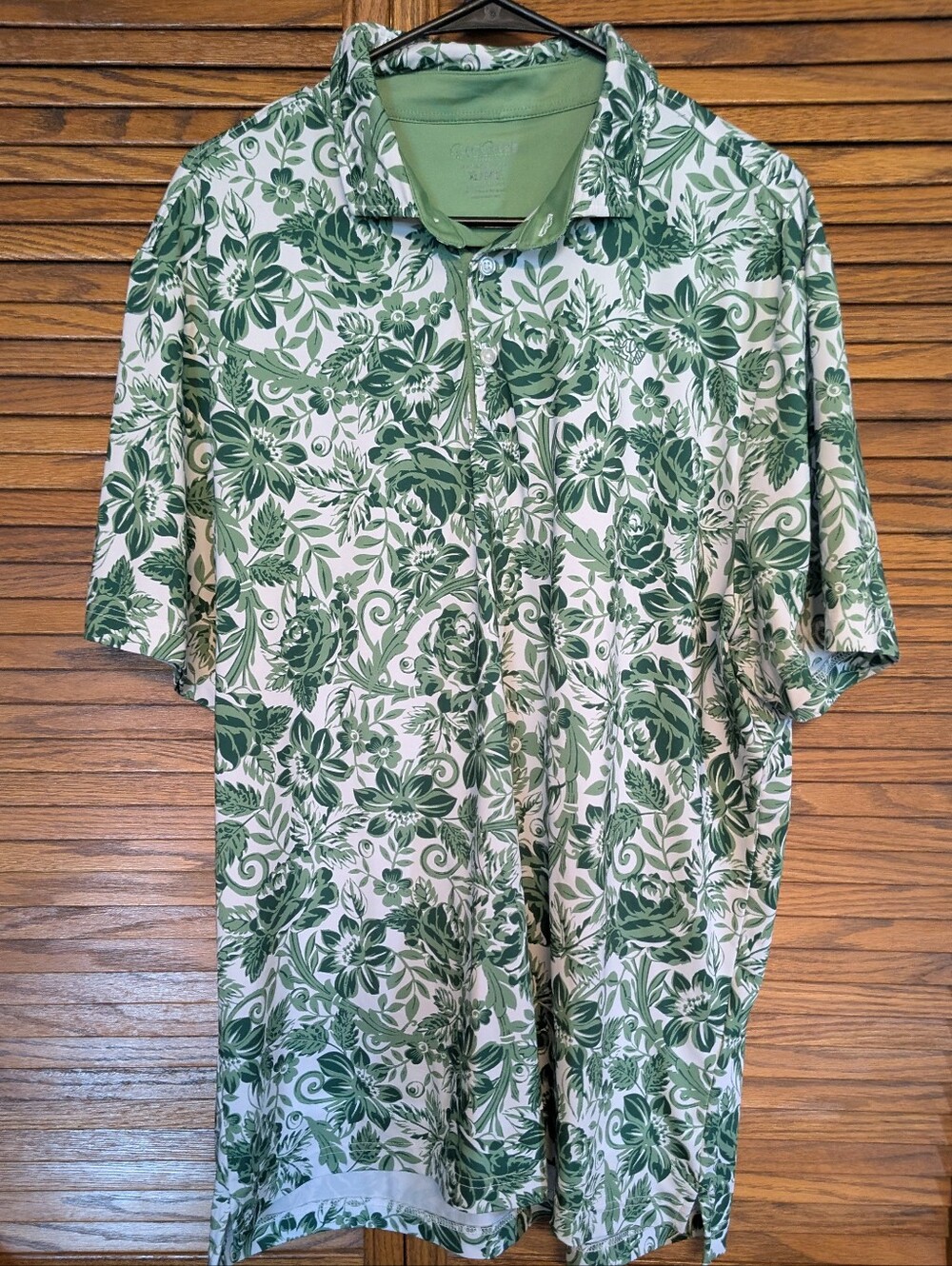 Good Good Golf Green Floral Print Men's Golf Polo Shirt Size XL